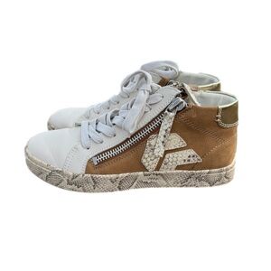 Dolce Vita Zonya High-Top Leather Sneaker Tan Nubuck Snakeskin Print Size 7.5